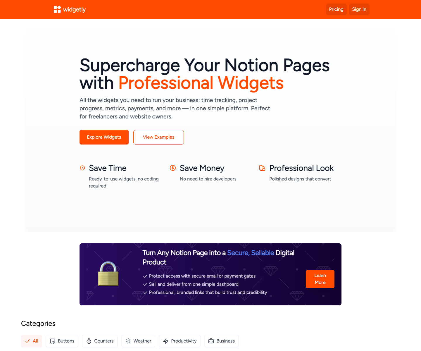 widgetly landing page screenshot