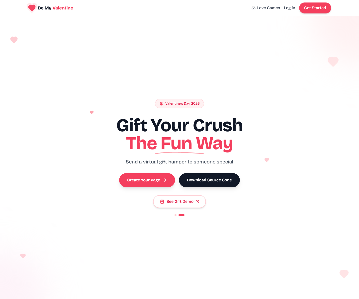 Will u be my valentine landing page screenshot