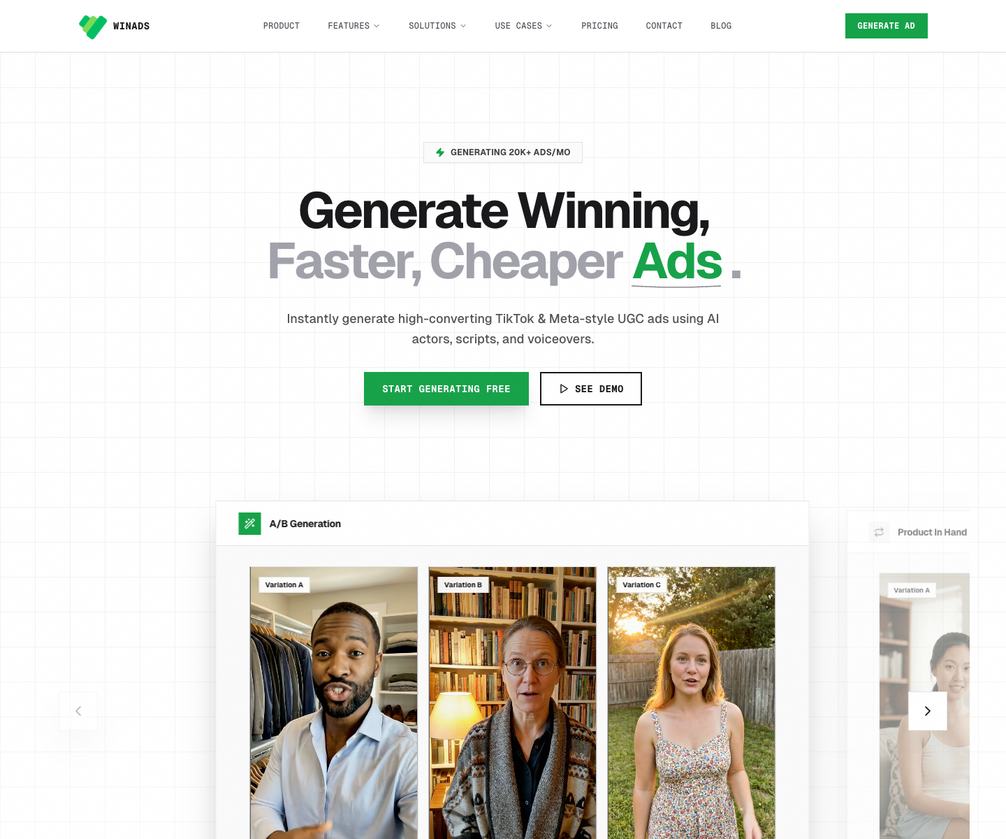 WinAds landing page screenshot