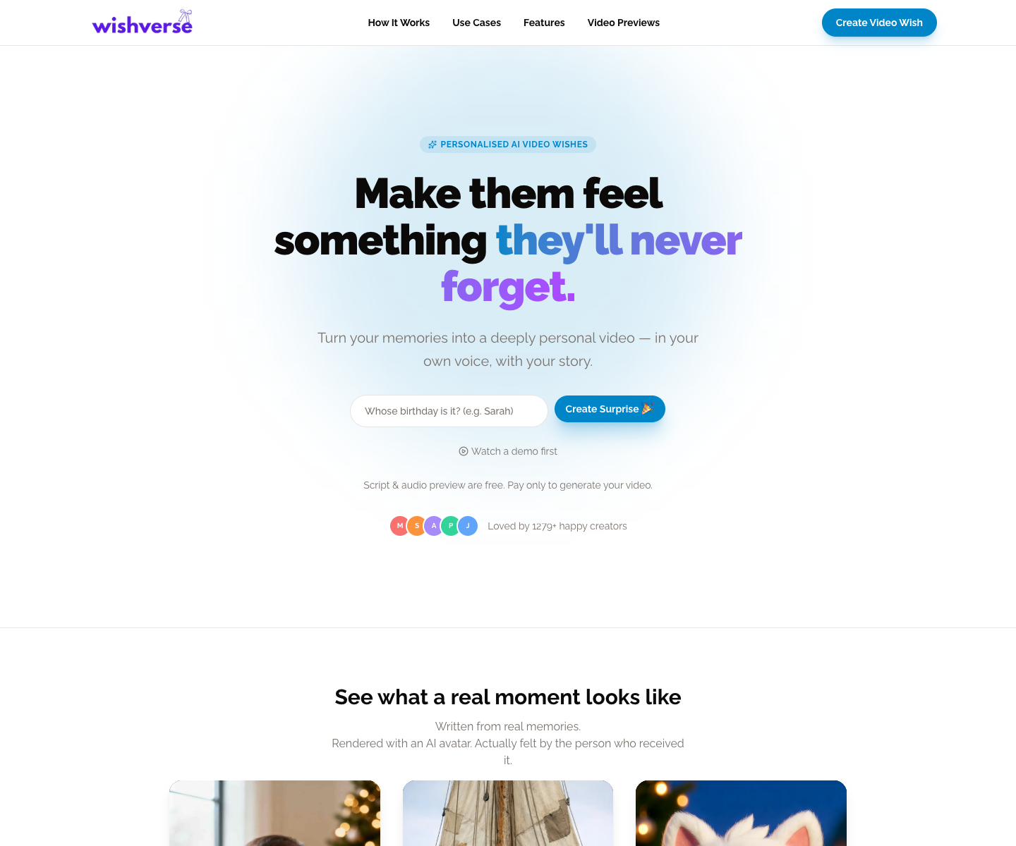 Wishverse landing page screenshot