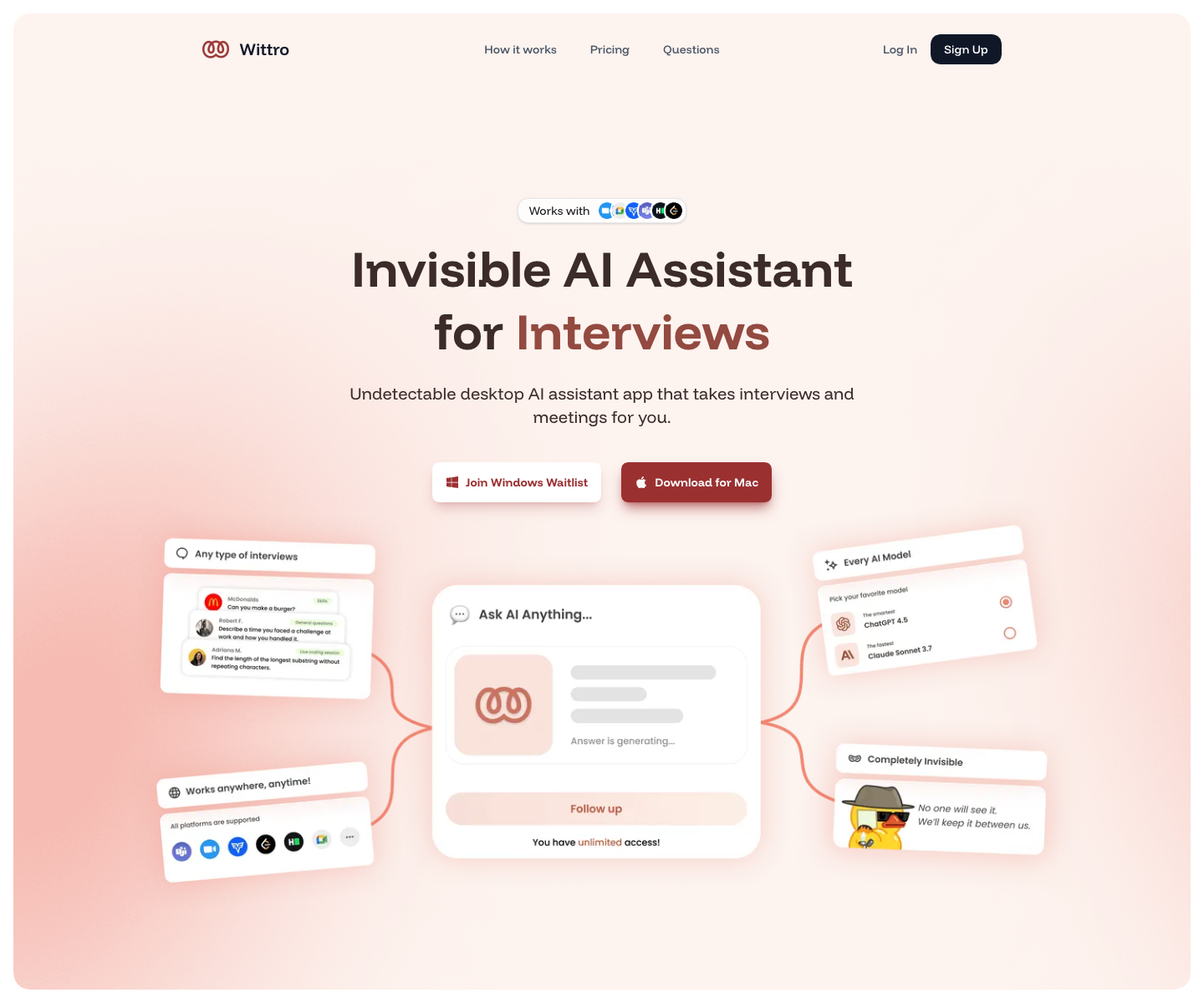Wittro landing page screenshot