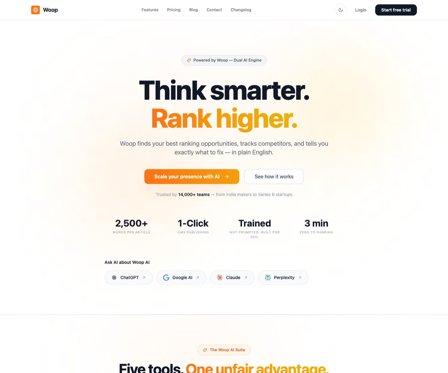 Woop landing page screenshot