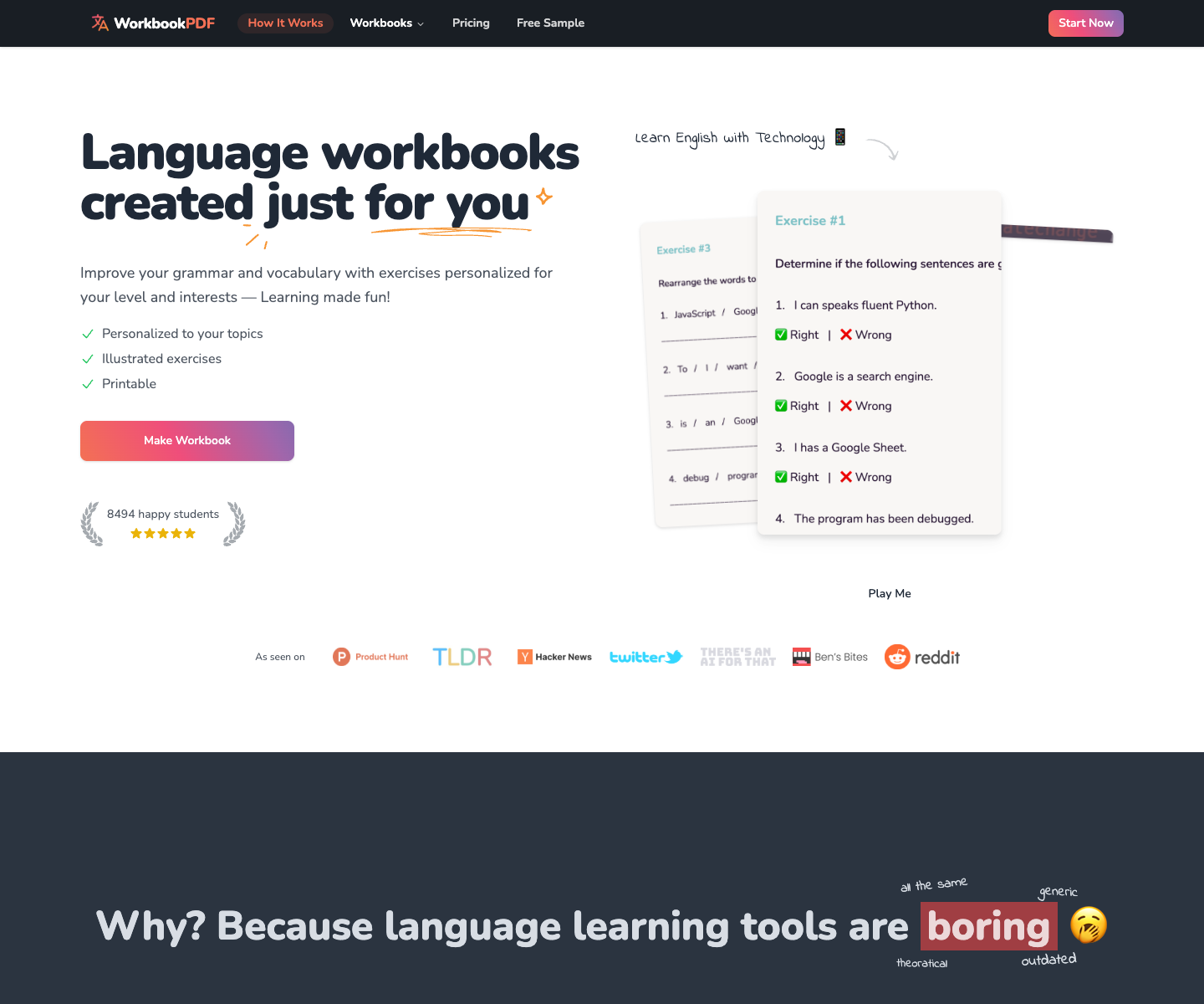 WorkbookPDF landing page screenshot