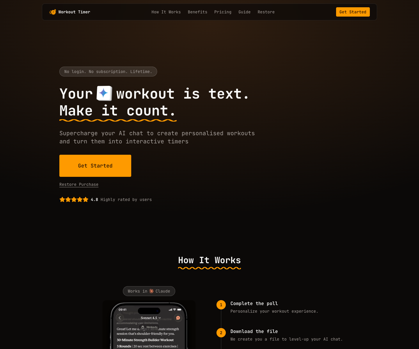 Workout Timer landing page screenshot