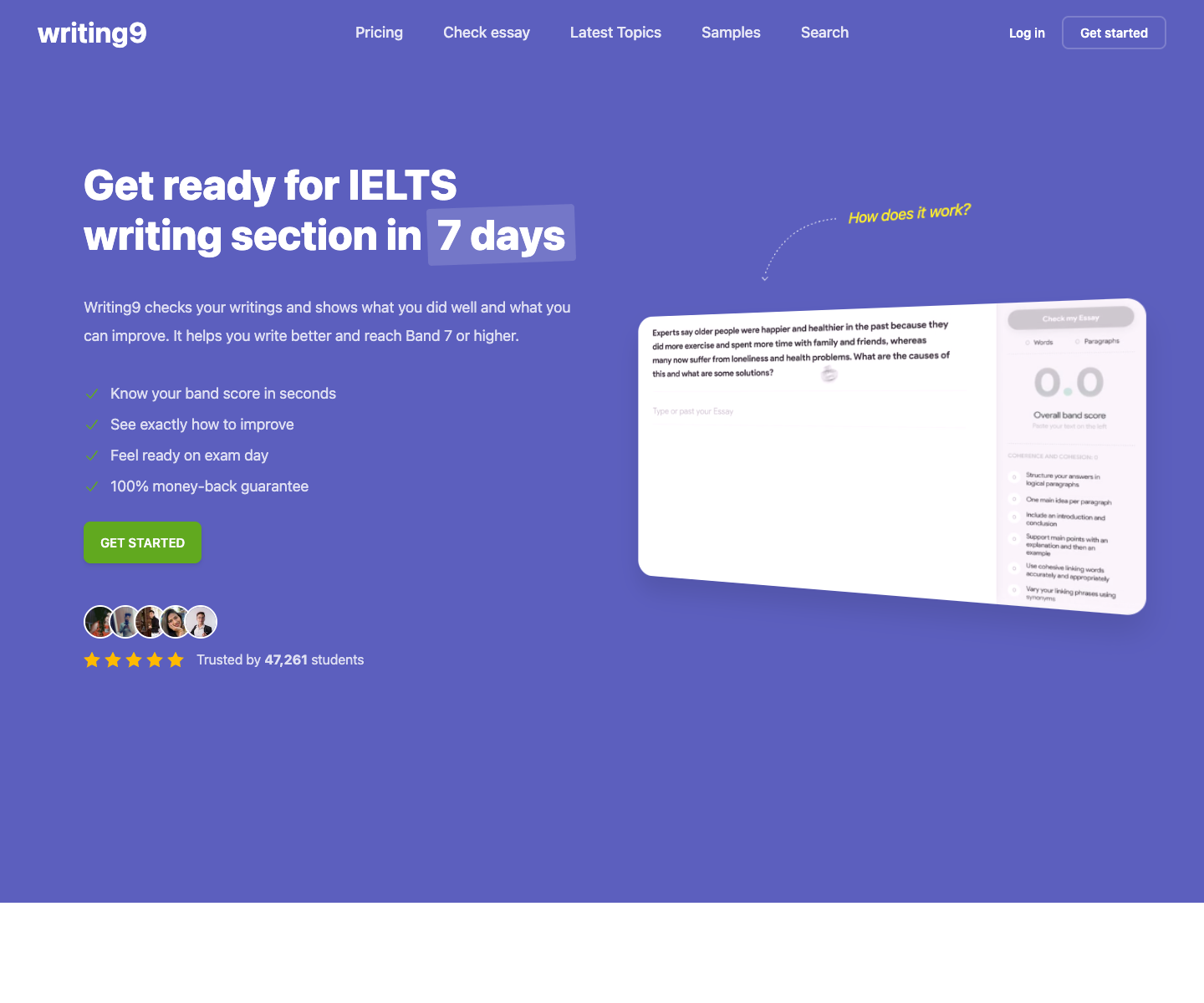 WRITING9 landing page screenshot