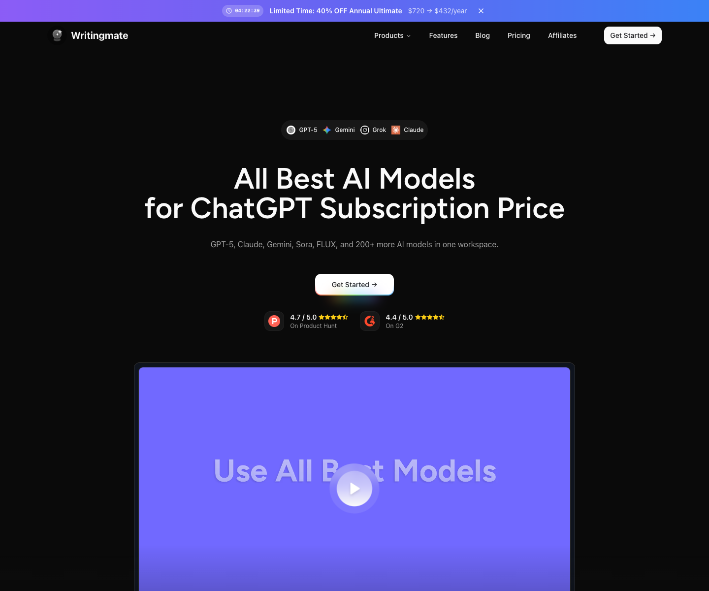 Writingmate.ai landing page screenshot