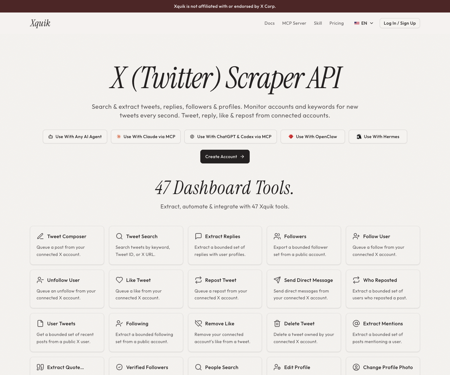 Xquik landing page screenshot