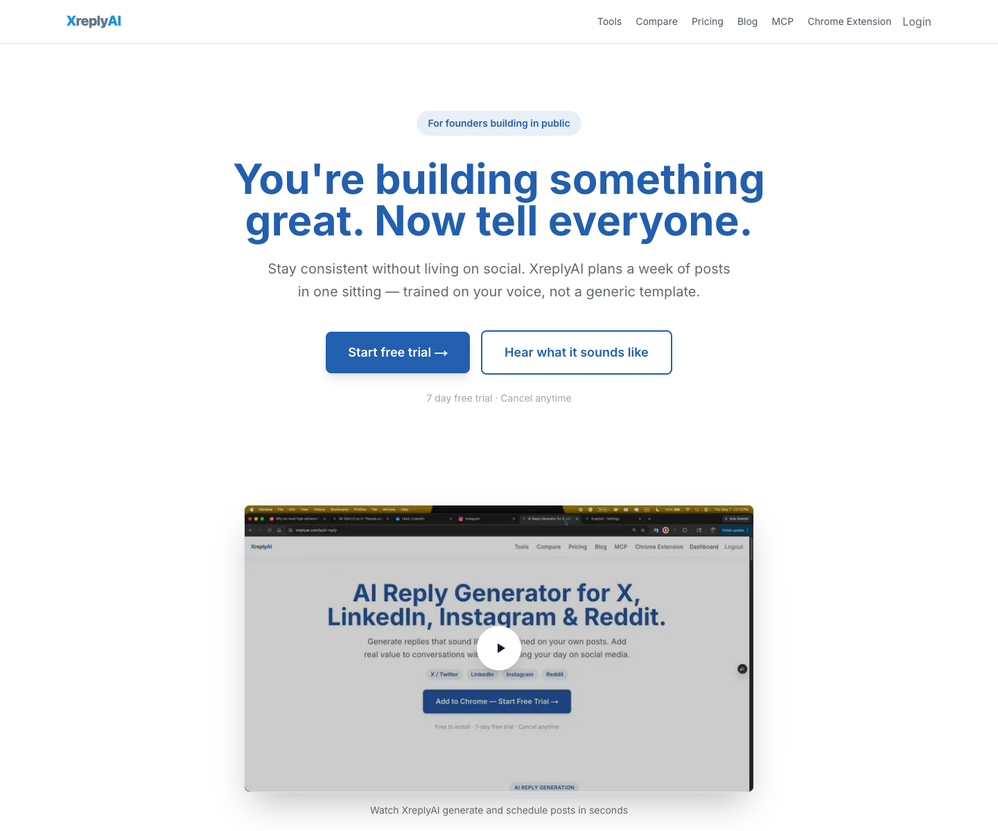XreplyAI landing page screenshot