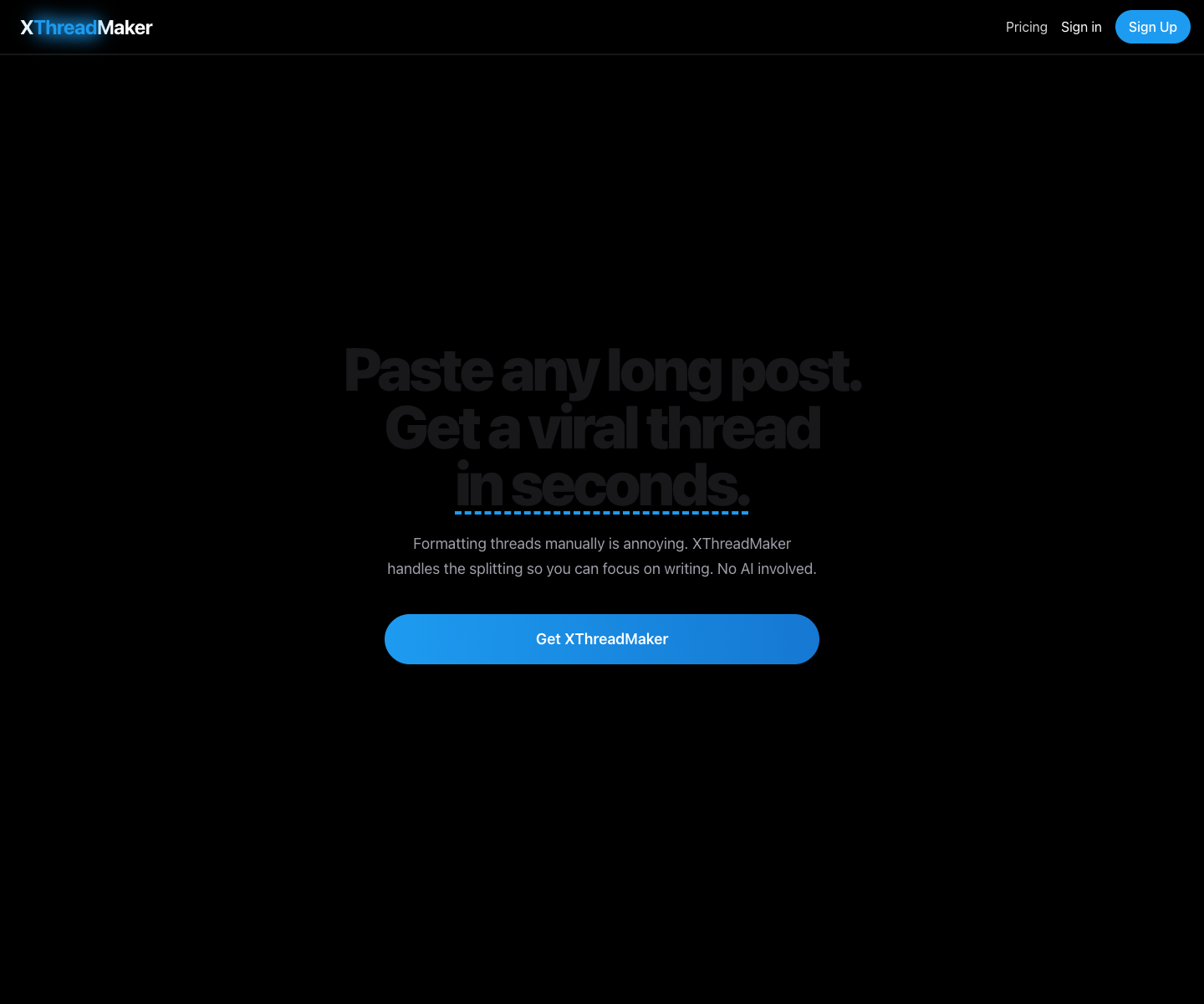 XThreadMaker landing page screenshot