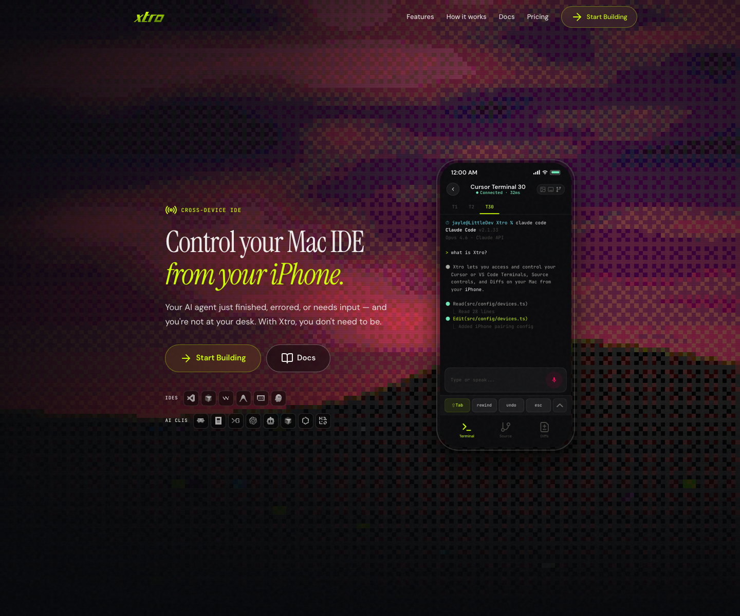 Xtro landing page screenshot