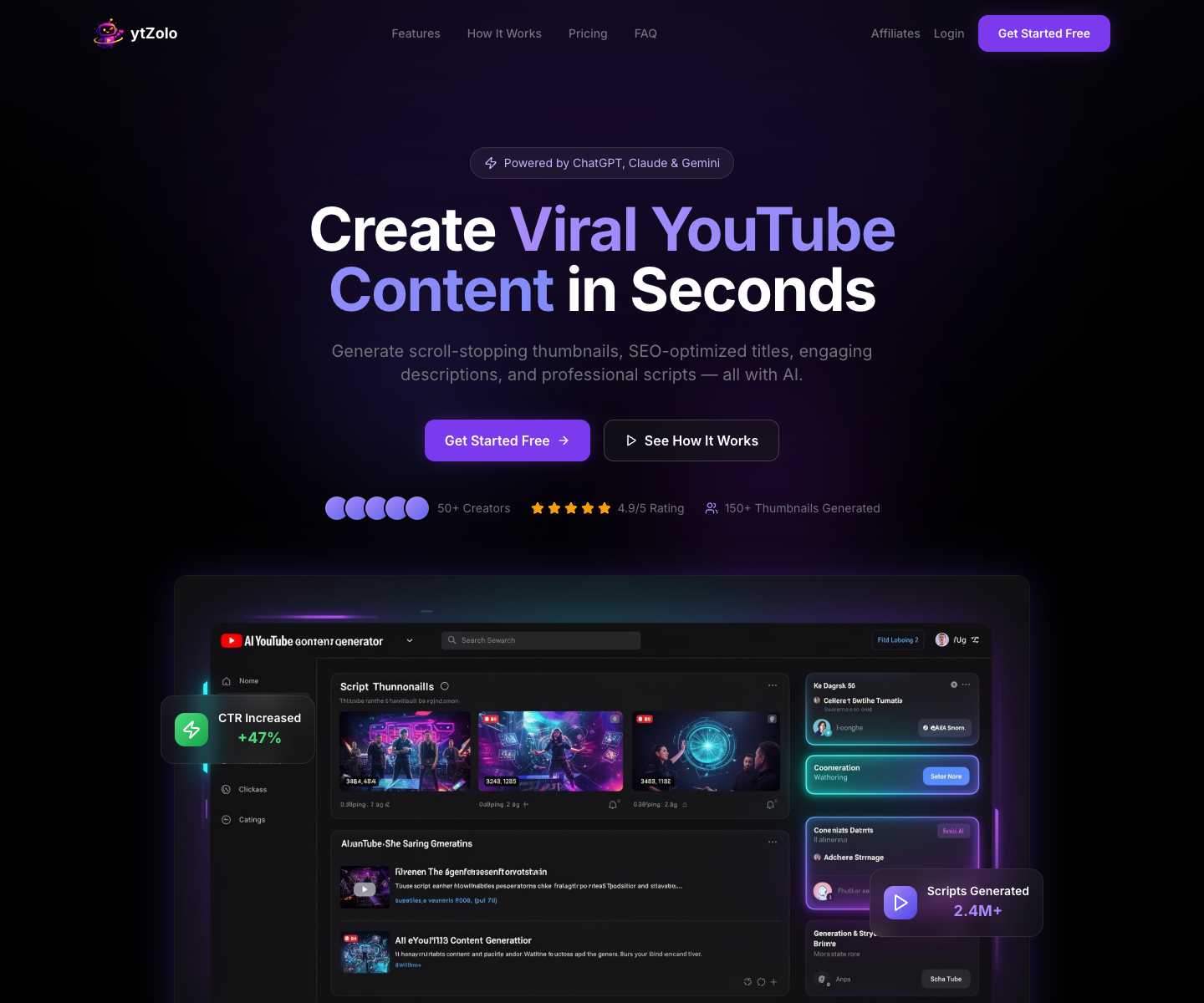 ytZolo landing page screenshot