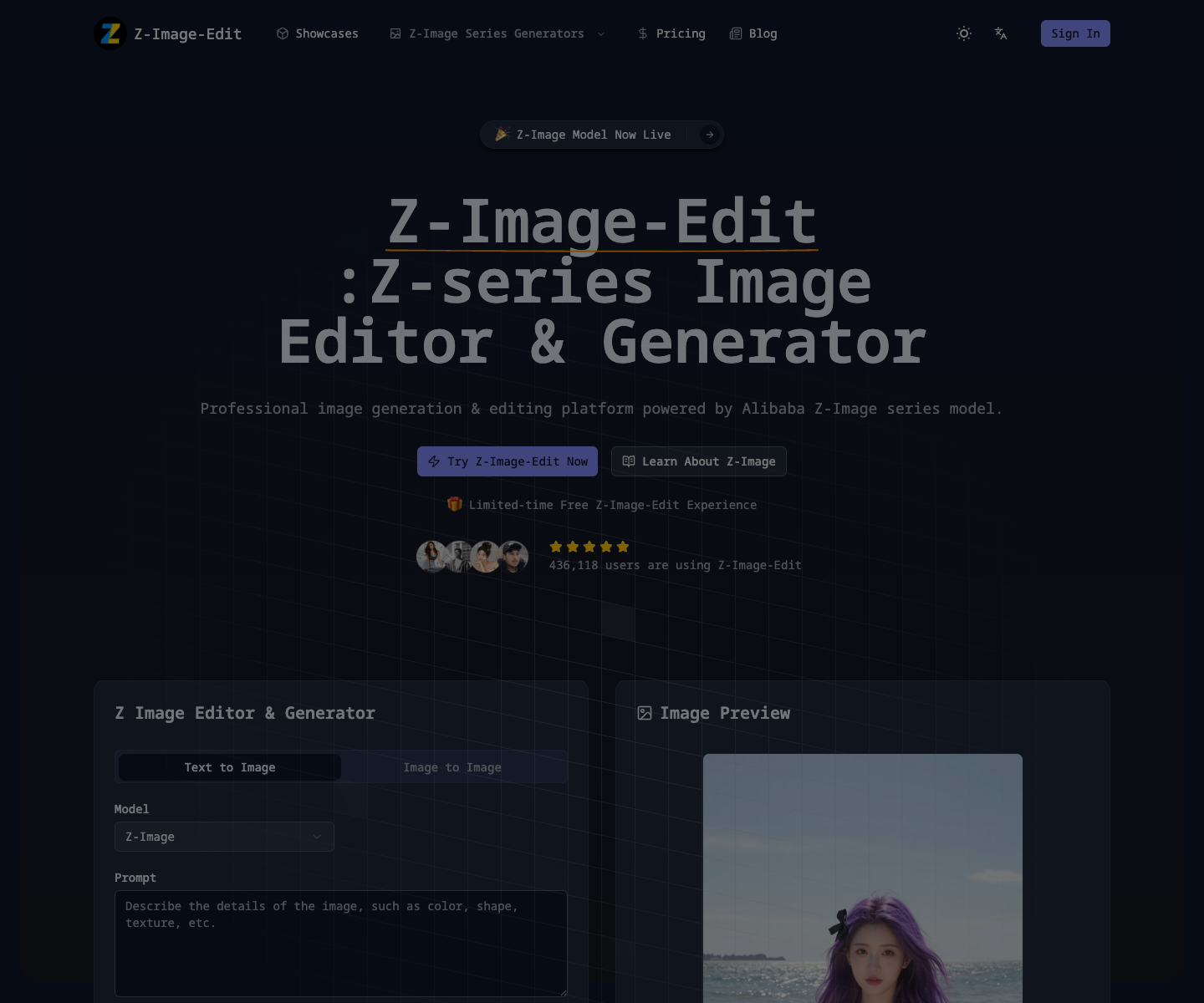 Z-Image landing page screenshot