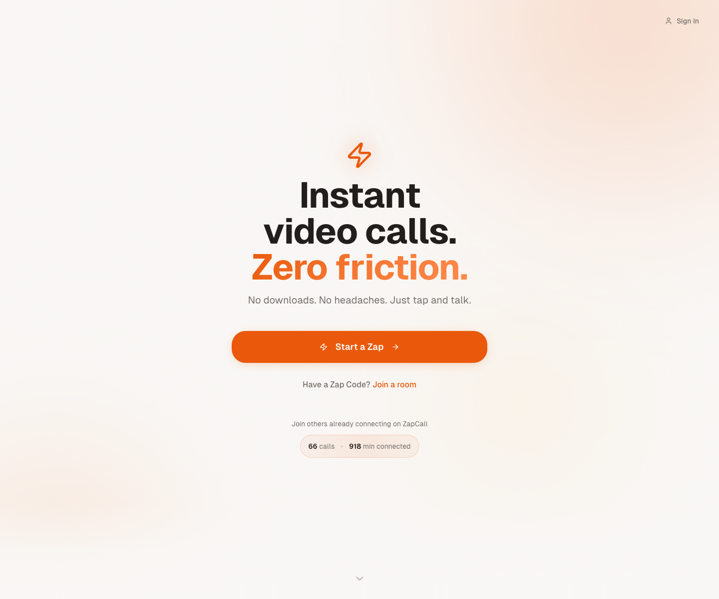 ZapCall landing page screenshot
