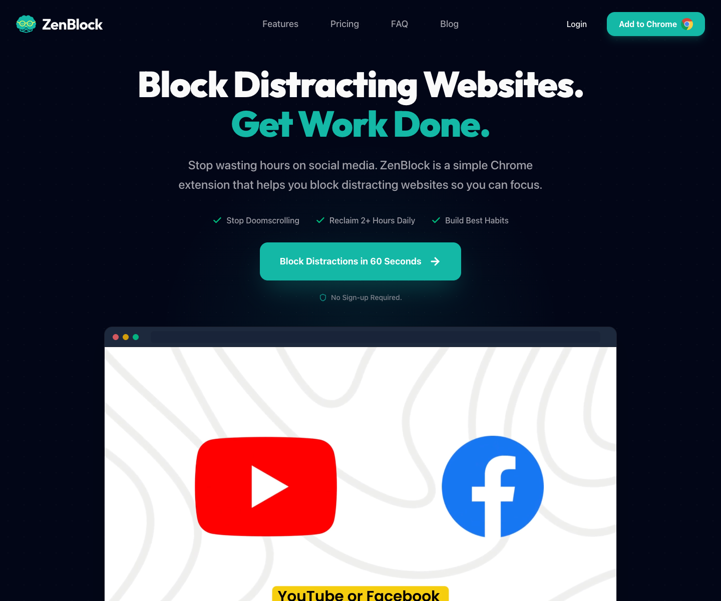 ZenBlock landing page screenshot