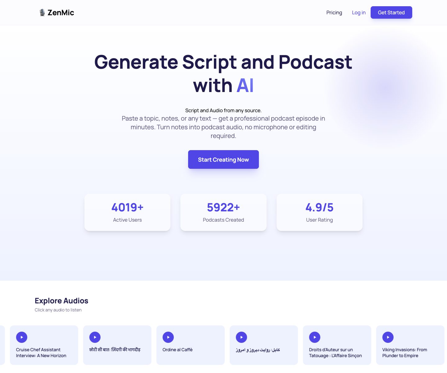 ZenMic landing page screenshot