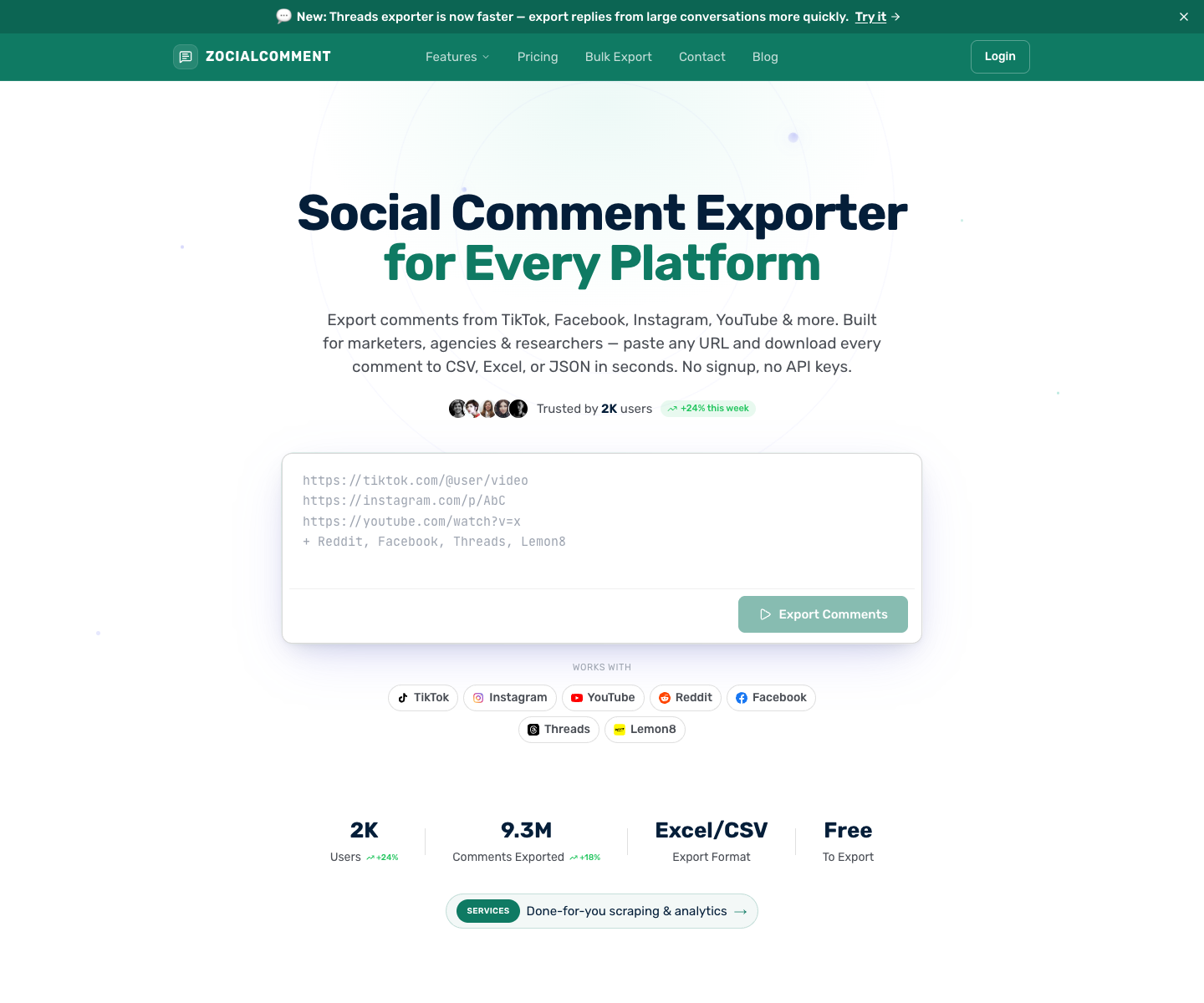 zocialcomment.com landing page screenshot